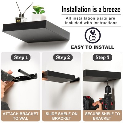 Black MDF Floating Wall Shelves for Living Room