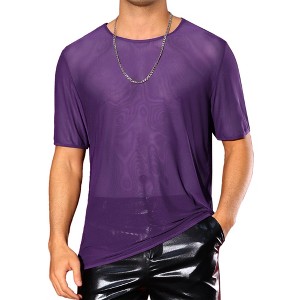 INSPIRE CHIC Men's Short Sleeve Crew Neck Party Sheer Mesh T-Shirt - 1 of 4