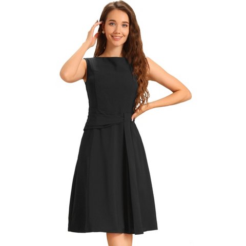 Женские платья INSPIRE CHIC Women's Tie Waist Boat Neck Midi Sleeveless Work Dress Black Small