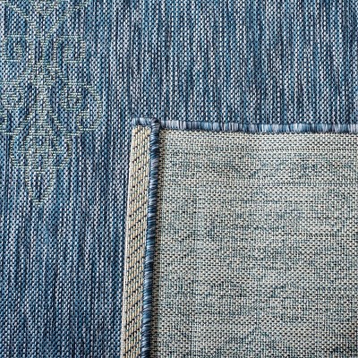 Ivory and Navy Square Flat-Woven Reversible Outdoor Rug