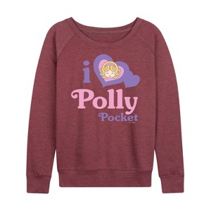 Women's - Polly Pocket - I Love Polly Pocket Lightweight French Terry Wide Neck Long Sleeve Shirt - 1 of 4