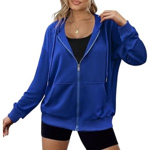 ZEAGOO Women's Lightweight Hoodies Full Zip Up Oversized Sweatshirts with Pockets Long Sleeve Thin Fall Casual Drawstring Hooded Jackets - 1 of 4