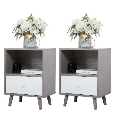 Resenkos Set of 2 Low foot bedside table with drawer storage compartment - gray, Night Stand