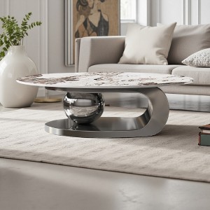 49.2" Faux Marble Oval Coffee Table with Stainless Steel Ball Base - 1 of 4