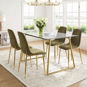 5-Piece Modern Dining Set with Glass Table and 4 Upholstered Dining Chairs, Gold Metal Legs, Perfect for Kitchen or Small Spaces-Maison Boucle - 1 of 4