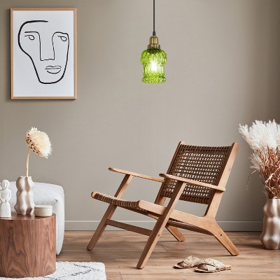 Green and Gold Glass Pendant Light with Adjustable Cord