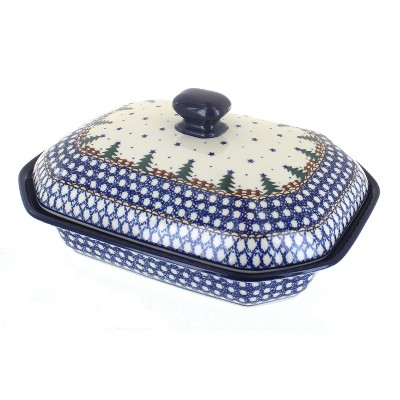 Blue Rose Polish Pottery Rustic Pines Medium Covered Baking Dish