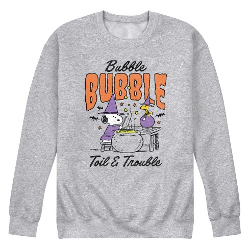 Men s Peanuts Snoopy Woodstock Bubble Bubble Toil And Trouble Witch Cauldron Graphic Fleece Sweatshirt Target