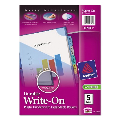 Avery Write & Erase Big Tab Plastic Dividers 5-Tab Letter 16183