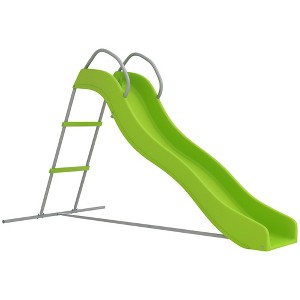 Qaba Outdoor Slide for Kids, 5.7FT Freestanding Wave Slide, Climbing Step Ladder, Playground Equipment for Ages 3-8, Green - 1 of 4