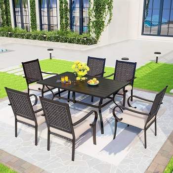 7pc Patio Dining Set with Steel Table & Rattan Chairs - Captiva Designs