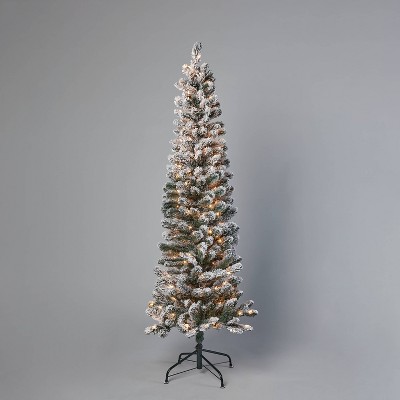 6' Pre-Lit Slim Flocked Alberta Spruce Artificial Christmas Tree Clear Lights - Wondershop™