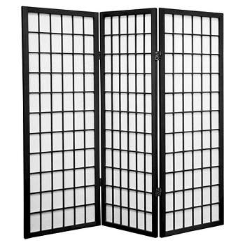 4 ft. Tall Window Pane Shoji Screen - Black (3 Panels)