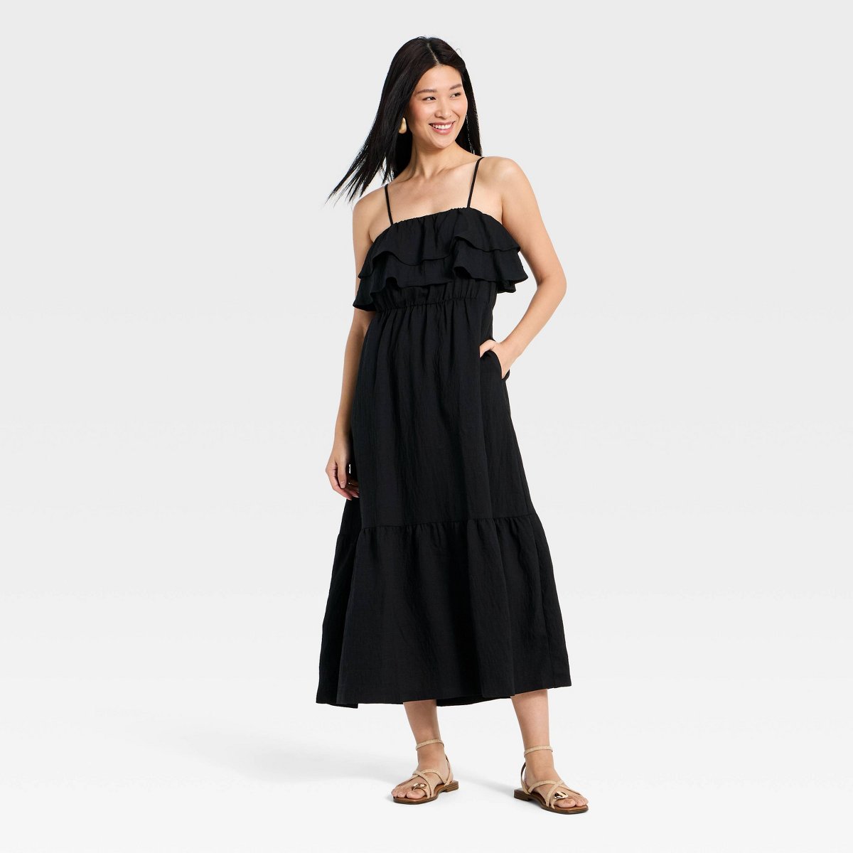 Женские платья A New Day Women's Sleeveless Ruffle Maxi A-Line Dress - A New Day™ Black XS — фото 3