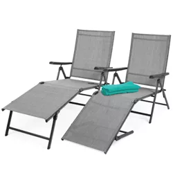 Best Choice Products Set of 2 Outdoor Patio Chaise Lounge Chair Adjustable Folding Pool Lounger w/ Steel Frame - Gray