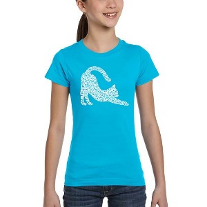 LA Pop Art Stretching Cat - Girl's Word Art T-Shirt - 1 of 4