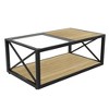 Vynxaria Modern Industrial Coffee Table - Tempered Glass & Natural Wood MDF Top, for Bedroom & Living Room, 39.37"W x 22.84"D x 15.36"H - 3 of 4