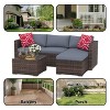 5PCs Outdoor Patio Furniture Set, Wicker Rattan Sectional Sofa with Glass Table & Anti-Slip Cushions for Porch, Garden, and Backyard - 3 of 4
