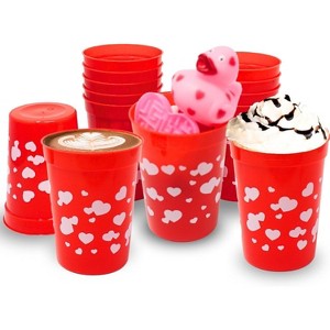 4E's Novelty Valentine's Day Plastic Reusable Cups 8 OZ 12 Pack, Red with Hearts Valentines Tumblers - 1 of 4