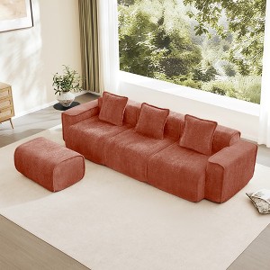 AENKYO Cloud-Like Boneless Loveseat, Soft Velvet Modular 2-Seater Sofa with No Assembly & Pillows, Modern Orange Floor Futon for Living Room - 1 of 4