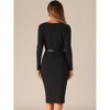 Allegra K Women's Sweater Square Neck Belt Bodycon Stretch Ribbed Long Sleeve Dress - 3 of 4