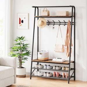 Orieon Coat Rack Stand with Bench, 3-Tier Shoe Storage & Hooks, 4-in-1 Freestanding Entryway Organizer. - 1 of 4