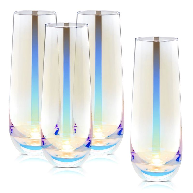 Sparkle and Bash 4 Pack Iridescent Champagne Flutes, Stemless Glasses for Cocktails, Mimosas, Bars, 10 oz, 1 of 8