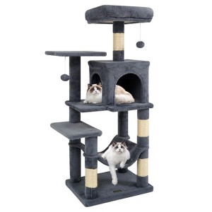 Costway 44” Tall Multi-level Cat Tree with Cushion Top Perch, 2-Entrance Large Cat Condo Beige/Green+Orange/Light Gray/Dark Gray/Pink - 1 of 4