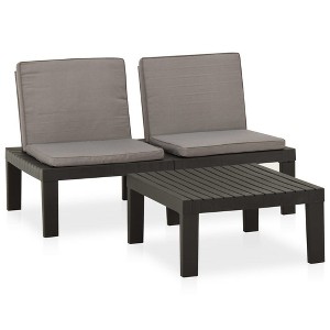 vidaXL Patio Lounge Set Bench Chair and Table - 2 Piece Plastic Gray - Cushions for Garden/Patio - 1 of 4