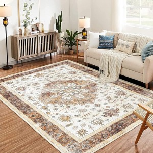Large Washable Floral Rug, Soft, Stain-Resistant, Non-Slip Carpet for Living Room, Bedroom, Dining - 1 of 4