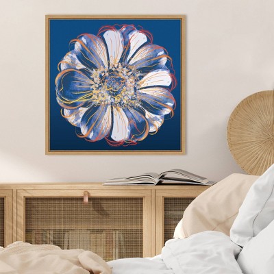 Flower Pop Pastel I Blue and Orange Canvas Art with Maple Frame