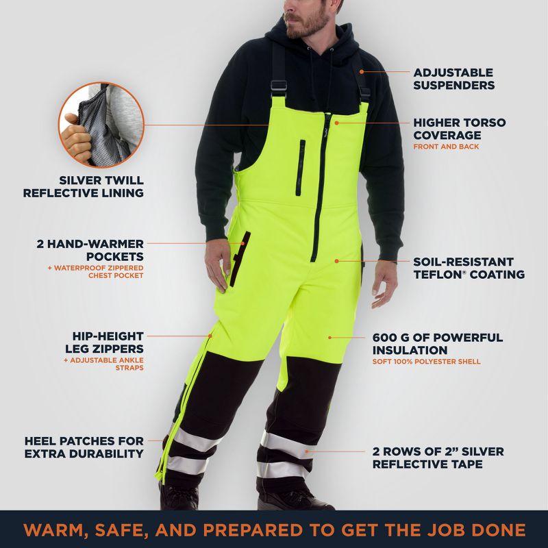 RefrigiWear Insulated Reflective High Visibility Extreme Softshell Bib Overalls, 4 of 8
