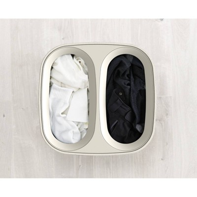 Beige Steel Dual Compartment Laundry Sorter with Lid
