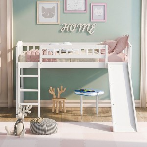 Bellemave Twin Loft Bed with Slide and Ladder, Low Loft Bed for Kids, Wood Loft Bed, for Boys Girls,White - 1 of 4