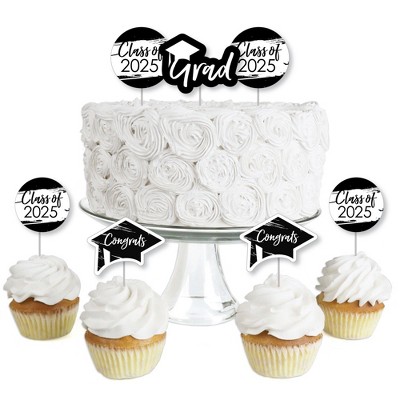 Big Dot of Happiness Black and White 2025 Graduation Party - Dessert Cupcake Toppers - Clear Treat Picks - Set of 24
