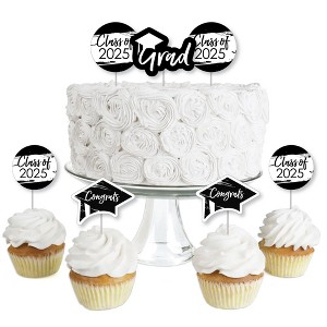 Big Dot of Happiness Black and White 2025 Graduation Party - Dessert Cupcake Toppers - Clear Treat Picks - Set of 24 - 1 of 4