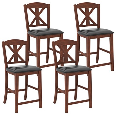 Tangkula 24" Modern Bar Stools Set of 4 w/ Hollowed High Backrest Waterproof Pu Leather