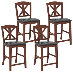 Tangkula 24" Modern Bar Stools Set of 4 w/ Hollowed High Backrest Waterproof Pu Leather - 1 of 4