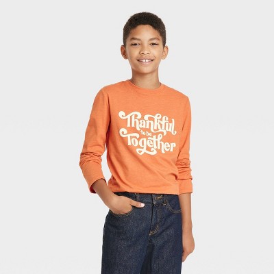 Boys' 'Thankful to be Together' Long Sleeve Graphic T-Shirt - Cat & Jack™ Orange