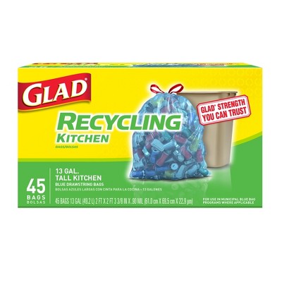 Glad Recycling Trash Bags + Tall Kitchen Drawstring Blue Trash Bags - 13  Gallon - 45ct : Target