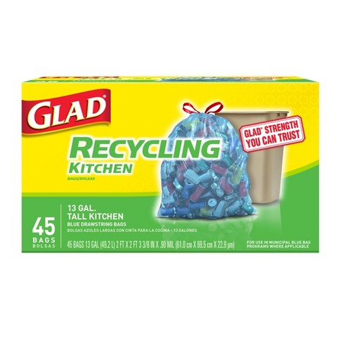 Glad Recycling Trash Bags + Tall Kitchen Drawstring Blue Trash Bags - 13  Gallon - 45ct