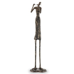 SPI Home Fabulous Flutist Metal Sculpture – 39" Tall Bronze-Toned Musician Figure for Artistic and Musical Home Decor - 1 of 4