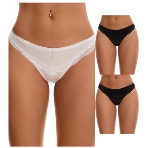 INSPIRE CHIC Women's Satin Silky Hipster Low Waisted Lace Trimmed Briefs 3 Packs - 1 of 4