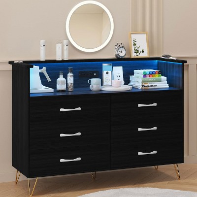 Whizmax 6 Drawer Dresser for Bedroom, 6 Drawers Dressers with 2-Tier Open Shelves, Modern Chest of Double Wide Drawers for Living Room, Entryway