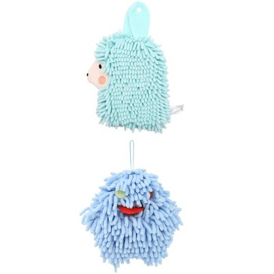 REGALWOVEN 2 Packs Cute Cartoon Alpaca Fuzzy Ball Hand Drying Hanging Ball Towels for Bathroom 7" x 7"/7" x 11"