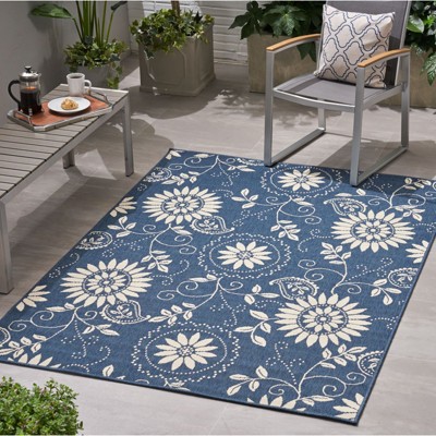 Bencmate Rug Indoor and Outdoor Area Rug 7'*5'3" Vintage Large Non-slip Rug For Living Room Kitchen Bedroom, Blue, 84"*63"*0.16"