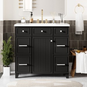Whisen 36 in.  Bathroom Storage Cabinet Bathroom Vanity with Resin Sink, Soft Closing Door and Drawer - 1 of 4