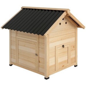 PawHut Duck Coop, Wooden Duck House, Outdoor Small Animal House with Openable Roof, Double Doors, Removable Base for 1-3 Ducks - 1 of 4