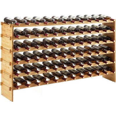 4 Tier Stackable Modular Wine Racks, 36 Bottles Wooden Wine Holder Display Shelves, Bamboo Wine Display Shelves, Wobble-Free Wine Holder