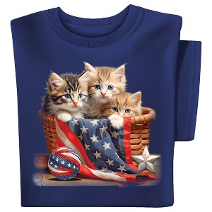 Collections Etc Patriotic Basket of Kittens Short Sleeve Graphic T-Shirt Large Women Navy - 1 of 4